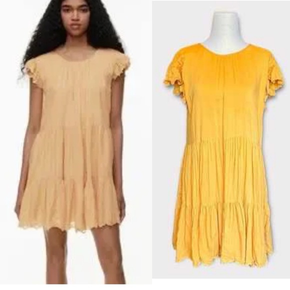 Anthropologie Dresses & Skirts - wilfred sidionie dress orange yellow m Lightweight Tiered Flutter Mustard Yellow